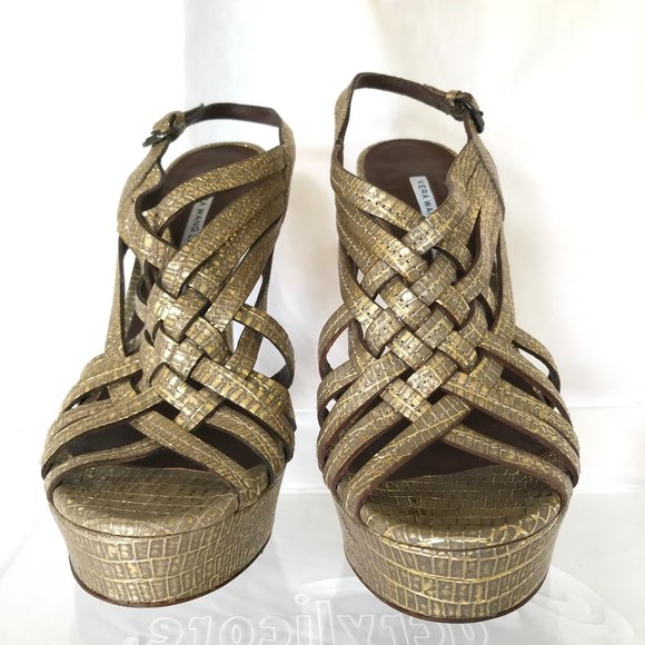 ALLIGATOR PRINT EMBOSSED VERA WANG BURNISHED GOLD SZ 7.5 GOLD - Picture 6 of 11